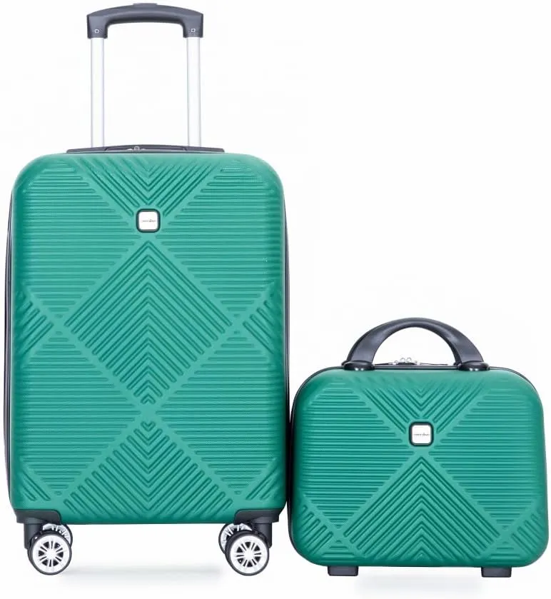 2-Piece ABS Luggage Set (20" Carry-On   14" Vanity Case) - Lightweight Hardshell Suitcases with 360° Spinner Wheels (Dark Green   ABS)