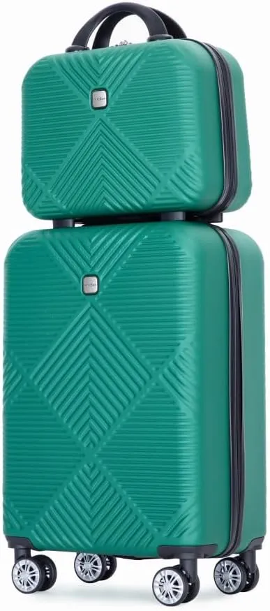 2-Piece ABS Luggage Set (20" Carry-On   14" Vanity Case) - Lightweight Hardshell Suitcases with 360° Spinner Wheels (Dark Green   ABS)