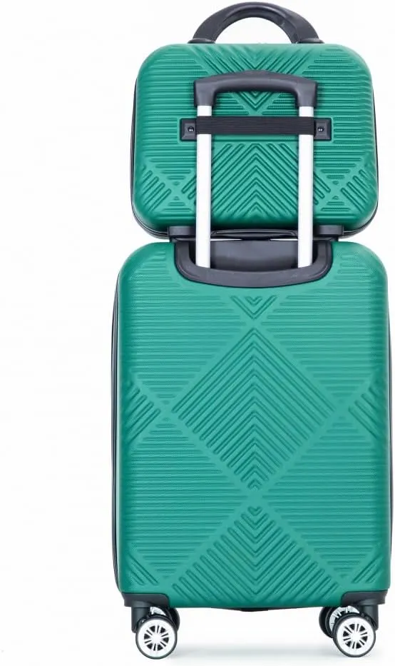 2-Piece ABS Luggage Set (20" Carry-On   14" Vanity Case) - Lightweight Hardshell Suitcases with 360° Spinner Wheels (Dark Green   ABS)