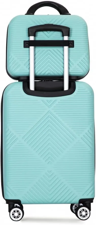 2-Piece ABS Luggage Set (20" Carry-On   14" Vanity Case) - Lightweight Hardshell Suitcases with 360° Spinner Wheels (Light Blue   ABS)