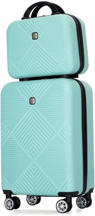 2-Piece ABS Luggage Set (20" Carry-On   14" Vanity Case) - Lightweight Hardshell Suitcases with 360° Spinner Wheels (Light Blue   ABS)