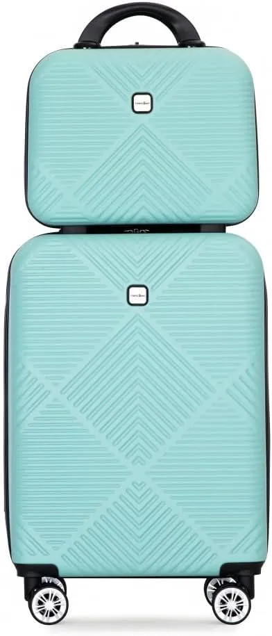 2-Piece ABS Luggage Set (20" Carry-On   14" Vanity Case) - Lightweight Hardshell Suitcases with 360° Spinner Wheels (Light Blue   ABS)