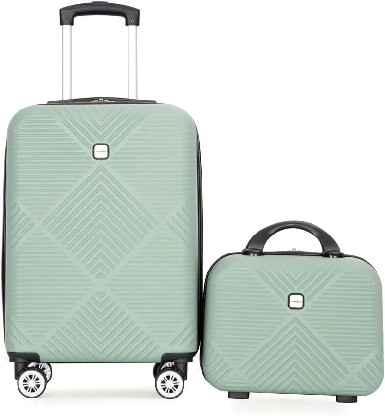 2-Piece ABS Luggage Set (20" Carry-On   14" Vanity Case) - Lightweight Hardshell Suitcases with 360° Spinner Wheels (Olive Green   ABS)