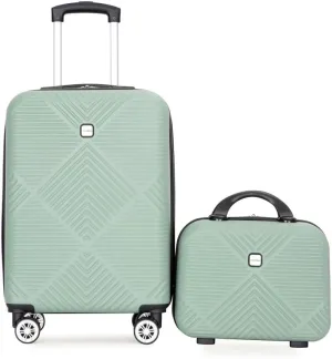 2-Piece ABS Luggage Set (20" Carry-On   14" Vanity Case) - Lightweight Hardshell Suitcases with 360° Spinner Wheels (Olive Green   ABS)