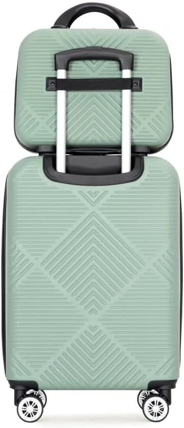 2-Piece ABS Luggage Set (20" Carry-On   14" Vanity Case) - Lightweight Hardshell Suitcases with 360° Spinner Wheels (Olive Green   ABS)