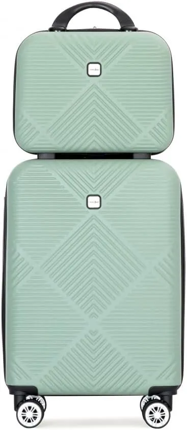 2-Piece ABS Luggage Set (20" Carry-On   14" Vanity Case) - Lightweight Hardshell Suitcases with 360° Spinner Wheels (Olive Green   ABS)