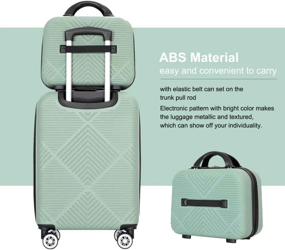 2-Piece ABS Luggage Set (20" Carry-On   14" Vanity Case) - Lightweight Hardshell Suitcases with 360° Spinner Wheels (Olive Green   ABS)