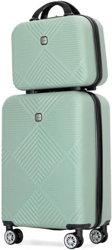 2-Piece ABS Luggage Set (20" Carry-On   14" Vanity Case) - Lightweight Hardshell Suitcases with 360° Spinner Wheels (Olive Green   ABS)