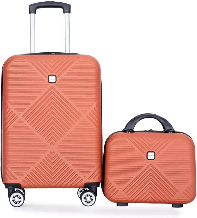 2-Piece ABS Luggage Set (20" Carry-On   14" Vanity Case) - Lightweight Hardshell Suitcases with 360° Spinner Wheels (Orange   ABS)