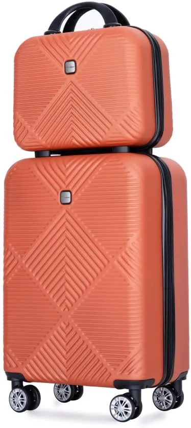 2-Piece ABS Luggage Set (20" Carry-On   14" Vanity Case) - Lightweight Hardshell Suitcases with 360° Spinner Wheels (Orange   ABS)