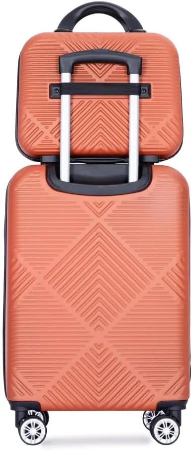 2-Piece ABS Luggage Set (20" Carry-On   14" Vanity Case) - Lightweight Hardshell Suitcases with 360° Spinner Wheels (Orange   ABS)