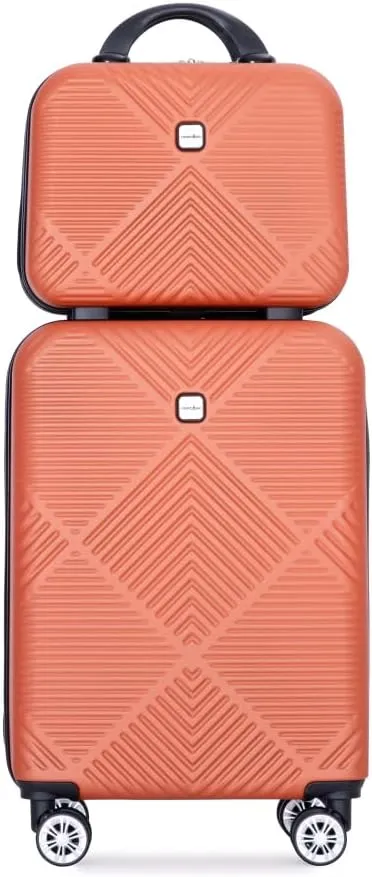 2-Piece ABS Luggage Set (20" Carry-On   14" Vanity Case) - Lightweight Hardshell Suitcases with 360° Spinner Wheels (Orange   ABS)