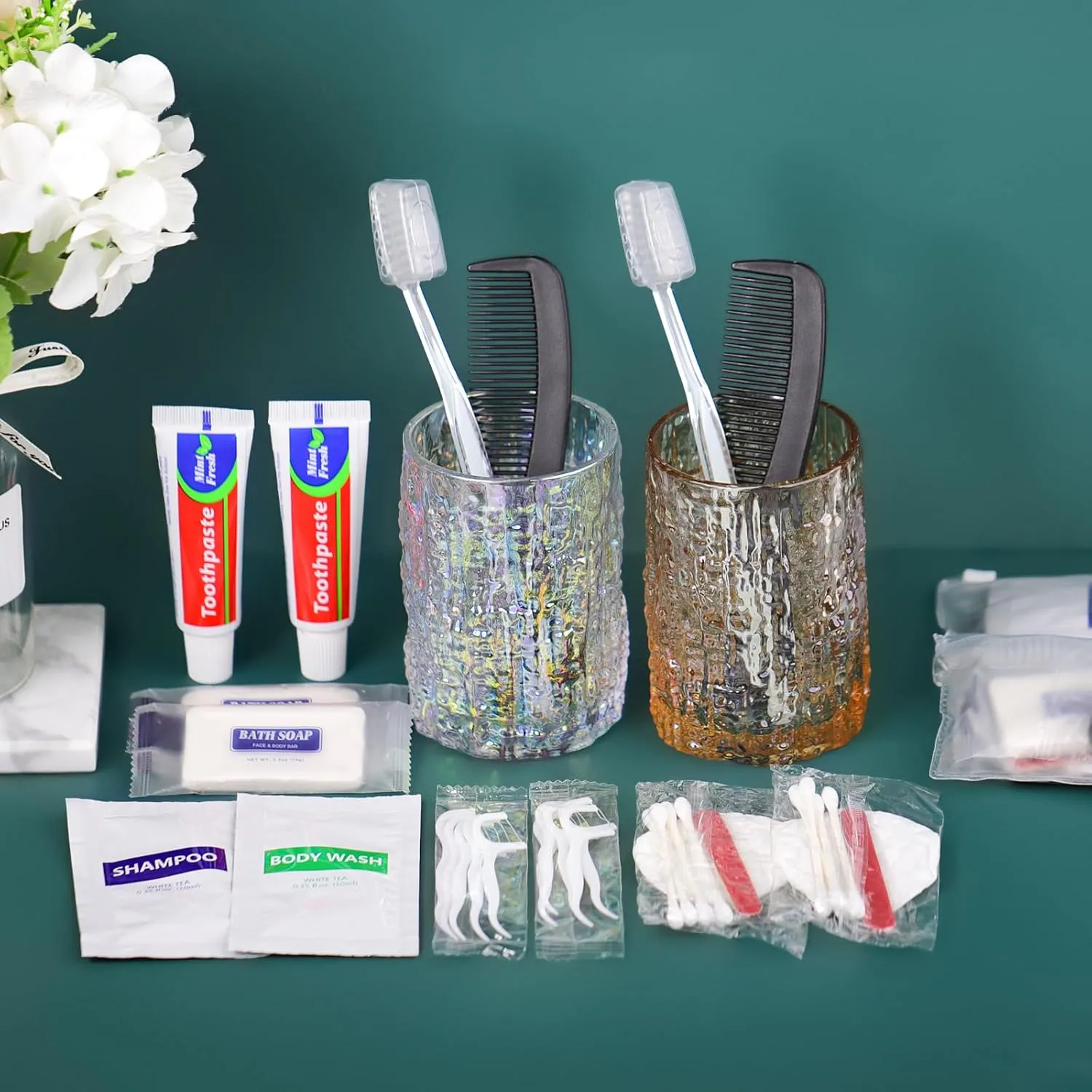 20 Sets Personal Hygiene Kit Bulk, Disposable Toothbrushes with Toothpaste Floss Comb Soap Cover Shampoo Body Wash and Vanity Kit, Toiletry Kits Homeless Supplies Bulk for Women,Men,Travel,Homeless
