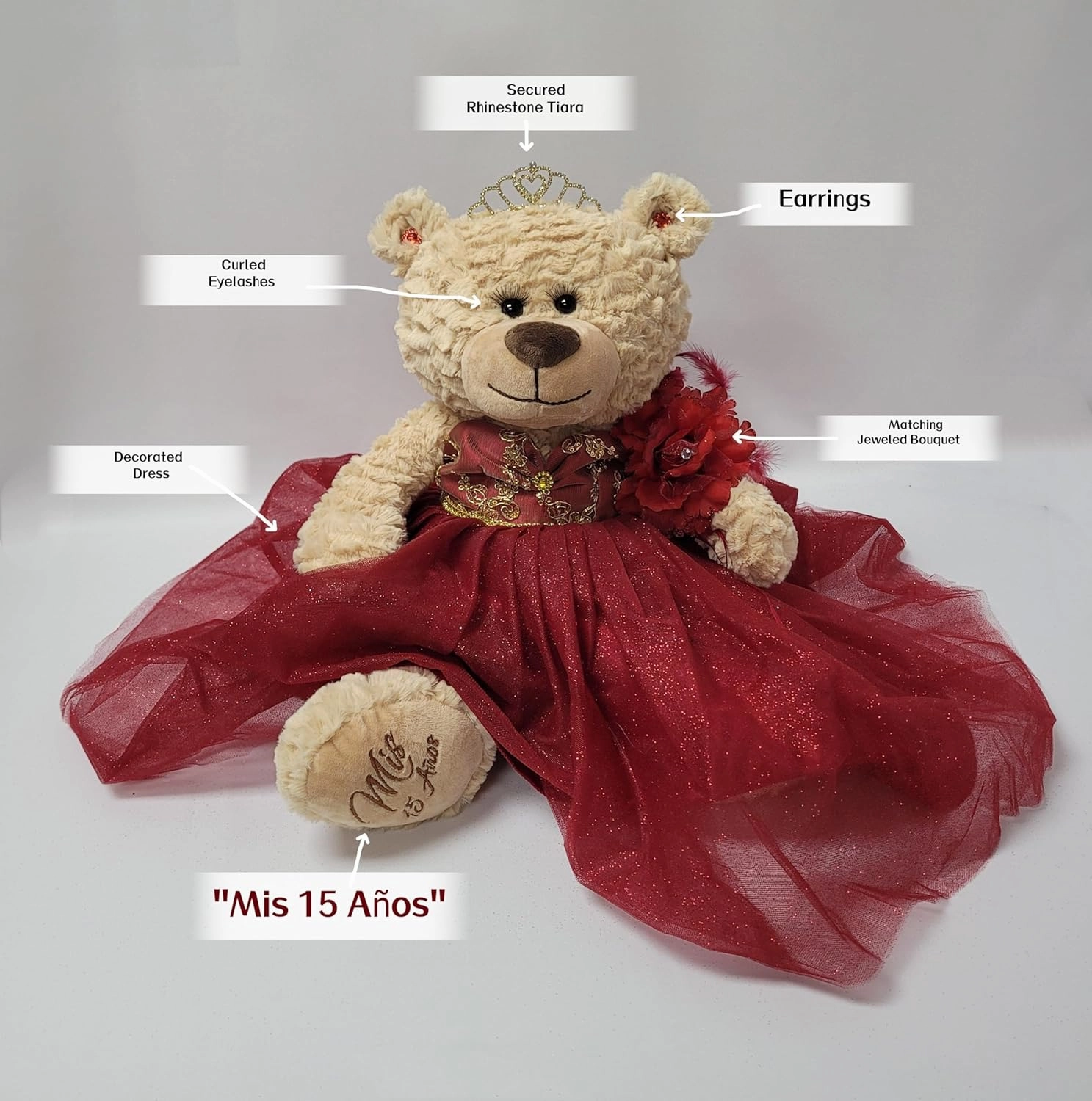 20'' Quince Anos Teddy Bear with Dress (Centerpiece) ~ B16632-29 (Blush)