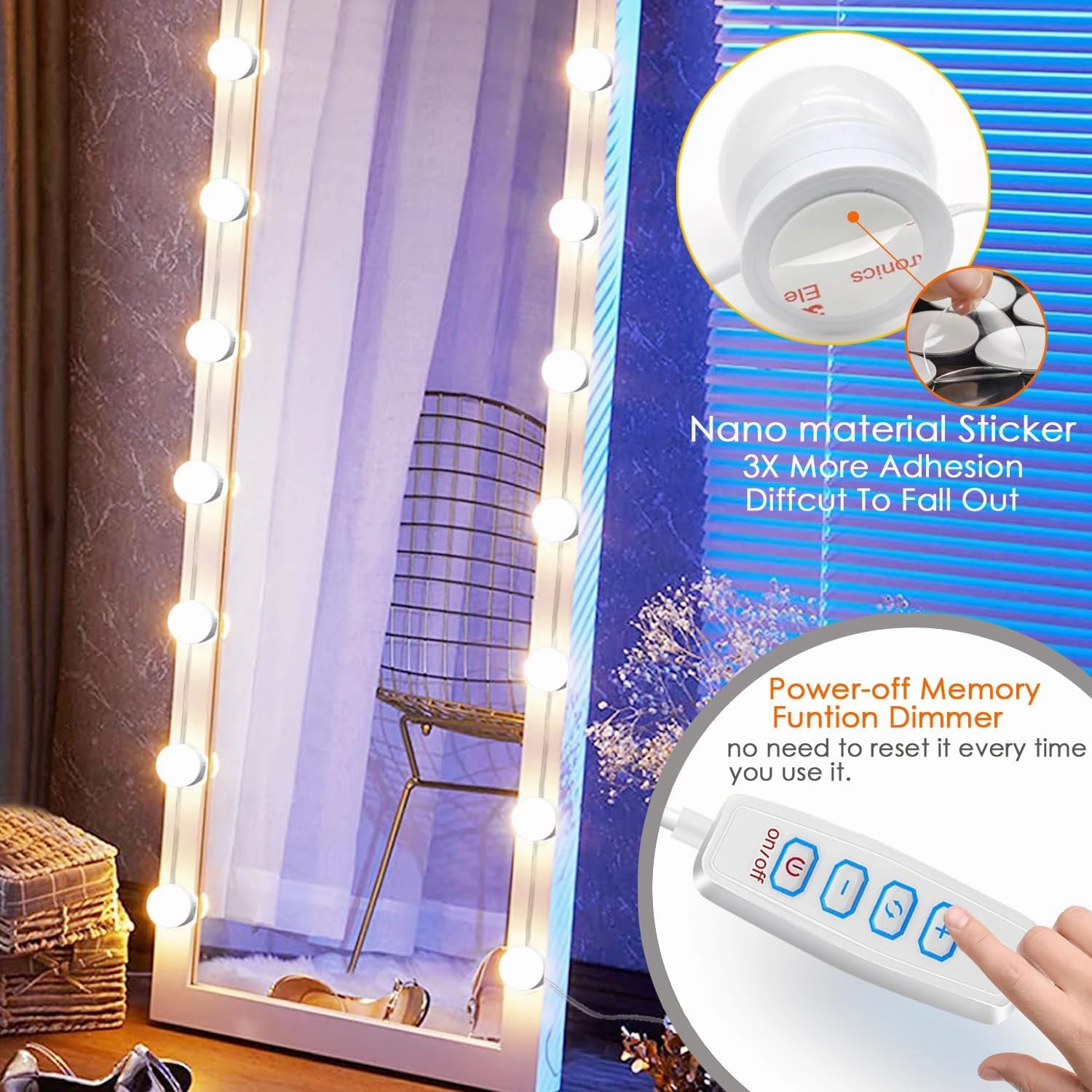 22.6ft Led Vanity Mirror Lights with 14 Dimmable Light Bulbs Makeup Vanity Lights for Big Long Mirror,Mirror Not Included