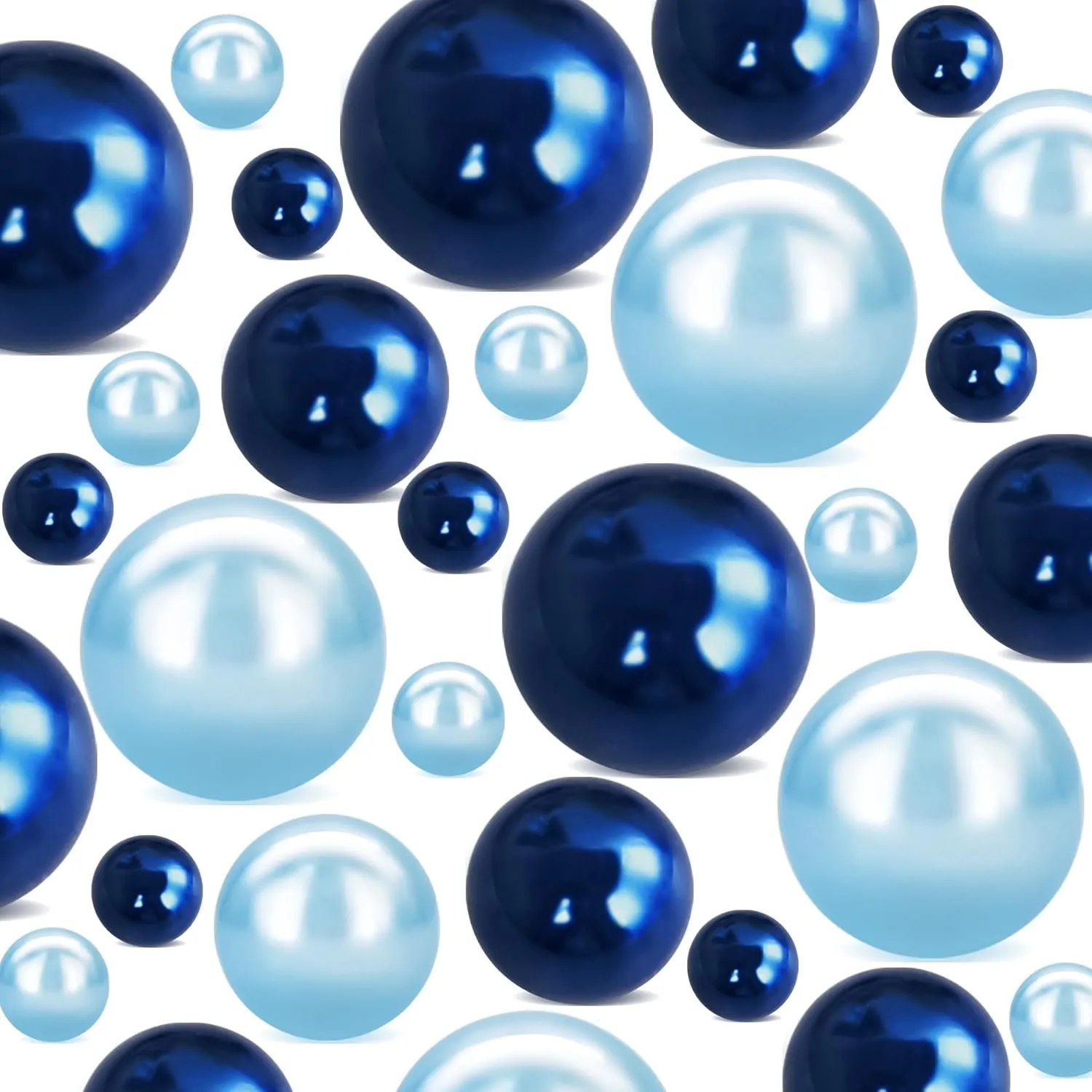280Pcs Beads Faux Pearls Vase Filler for Centerpieces, Navy Light Blue 8/14/18mm No Hole Pearls for Vase, Beads for Wedding Makeup Party Home Birthday Table Decor Decoration