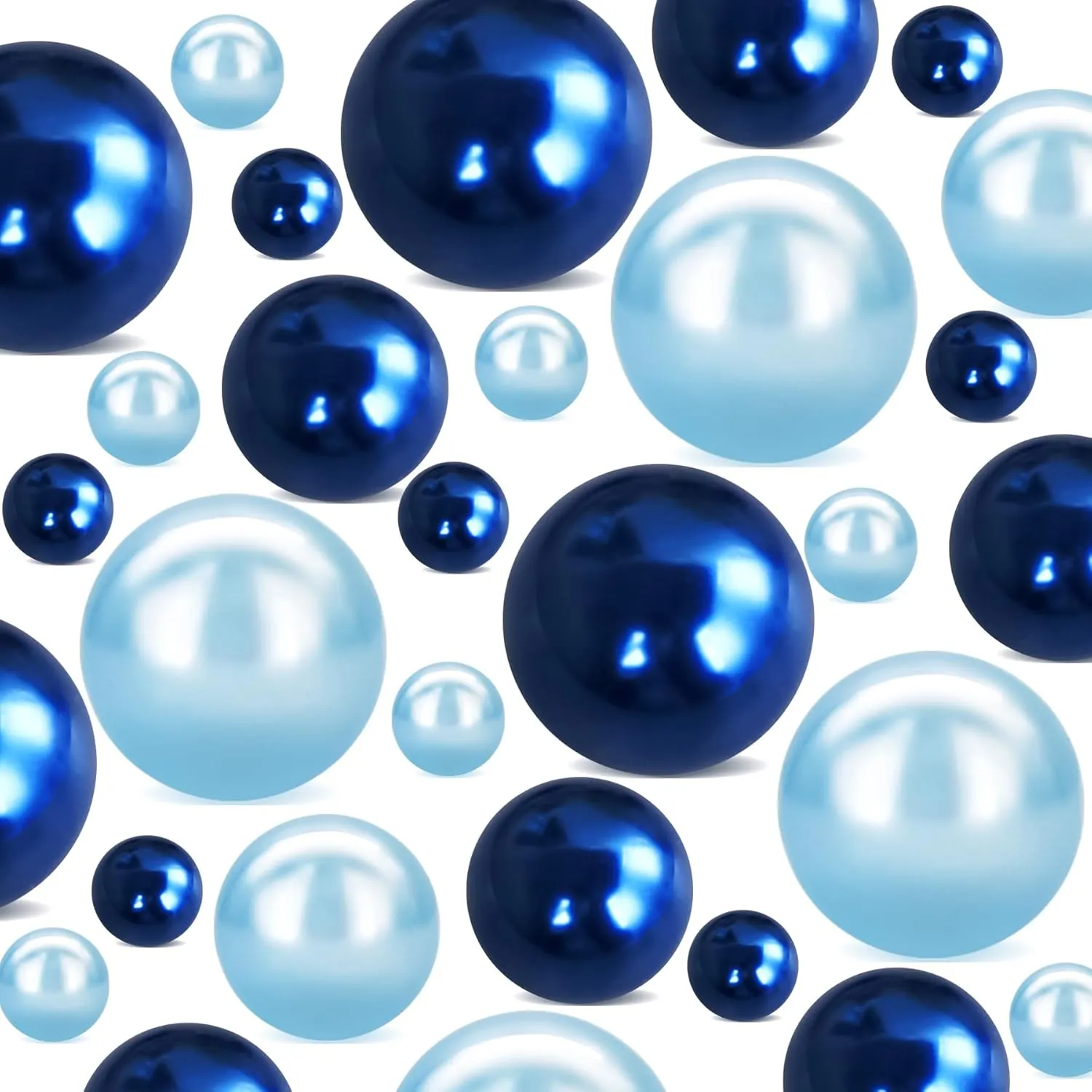280Pcs Beads Faux Pearls Vase Filler for Centerpieces, Navy Light Blue 8/14/18mm No Hole Pearls for Vase, Beads for Wedding Makeup Party Home Birthday Table Decor Decoration