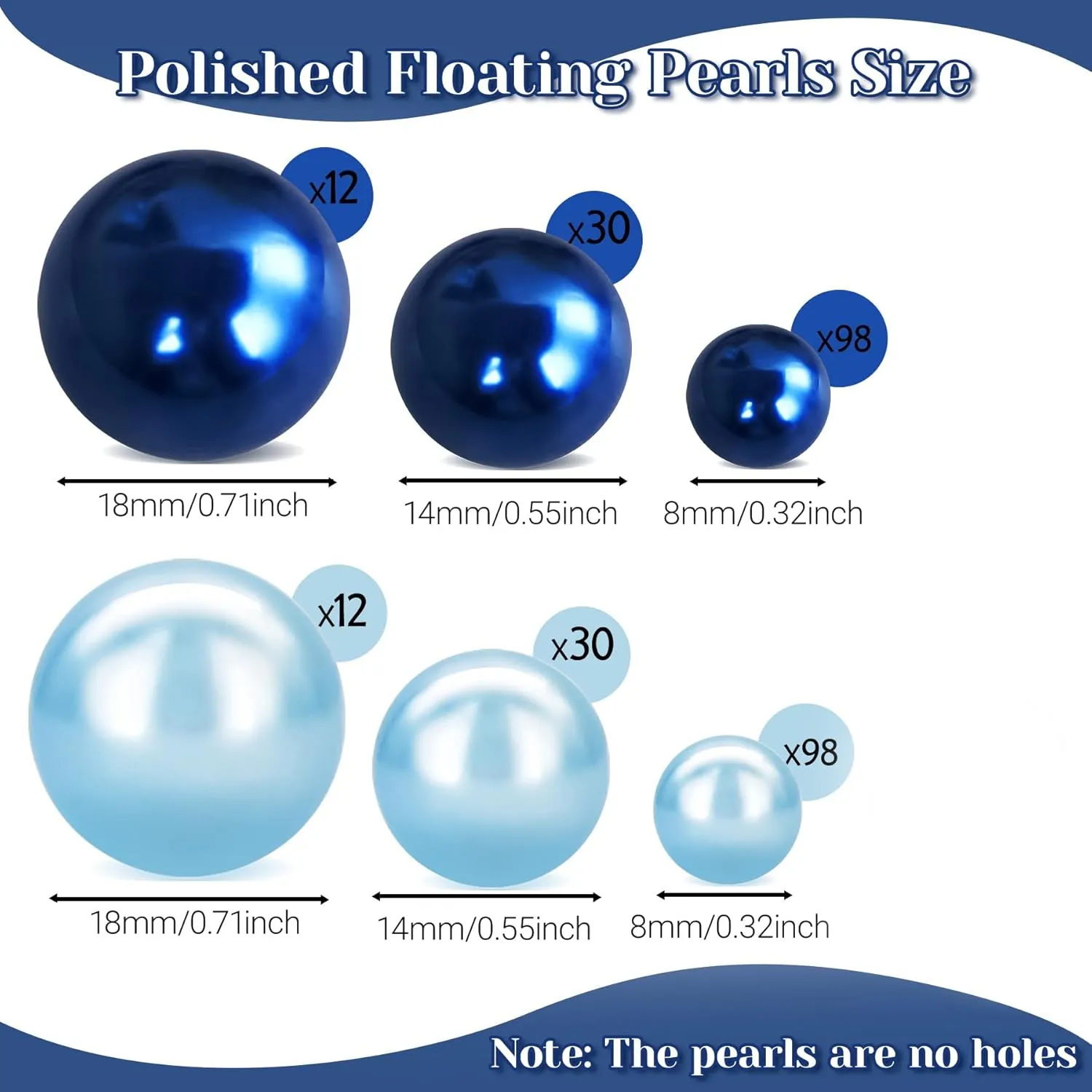 280Pcs Beads Faux Pearls Vase Filler for Centerpieces, Navy Light Blue 8/14/18mm No Hole Pearls for Vase, Beads for Wedding Makeup Party Home Birthday Table Decor Decoration