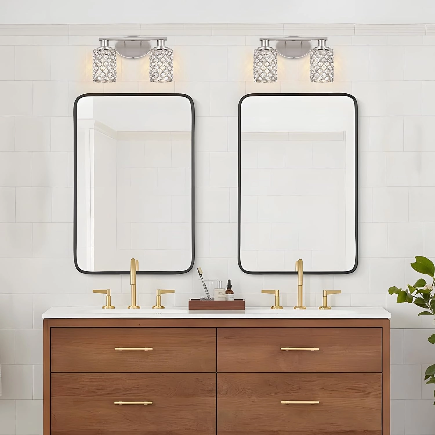 2 Light Bathroom Light Fixtures, Modern Farmhouse Vanity Light,Brushed Nickel Bathroom Lights Over Mirror,Crystal Vanity Lighting Fixtures for Bathroom,Powder Room