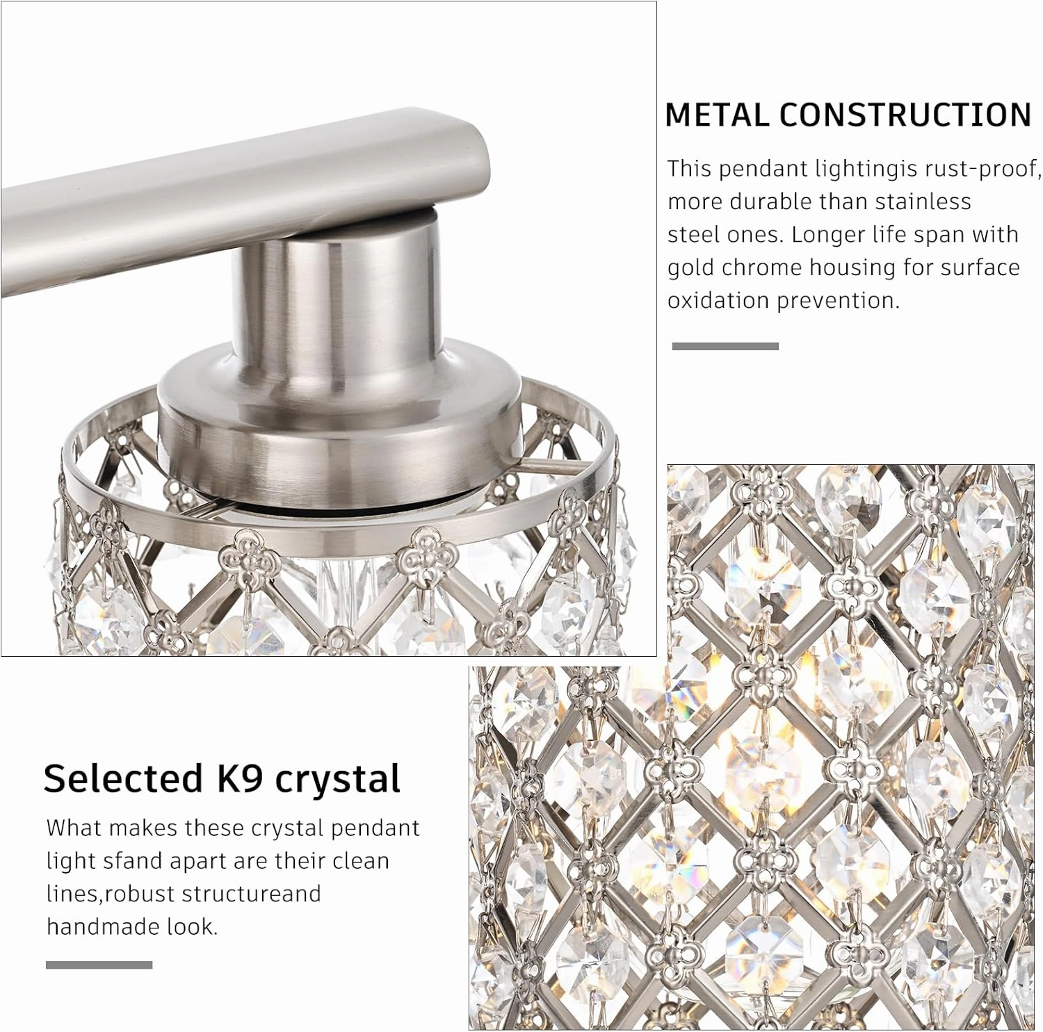 2 Light Bathroom Light Fixtures, Modern Farmhouse Vanity Light,Brushed Nickel Bathroom Lights Over Mirror,Crystal Vanity Lighting Fixtures for Bathroom,Powder Room