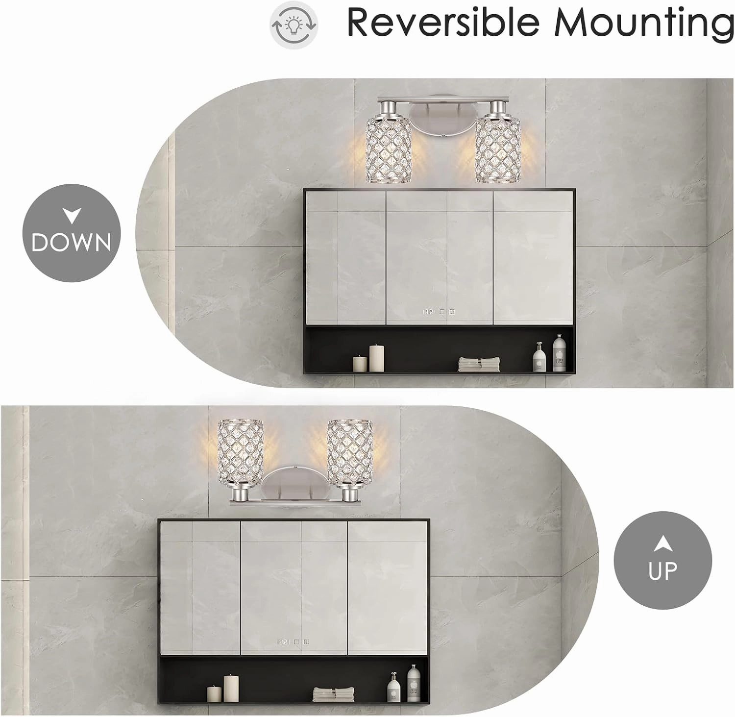 2 Light Bathroom Light Fixtures, Modern Farmhouse Vanity Light,Brushed Nickel Bathroom Lights Over Mirror,Crystal Vanity Lighting Fixtures for Bathroom,Powder Room
