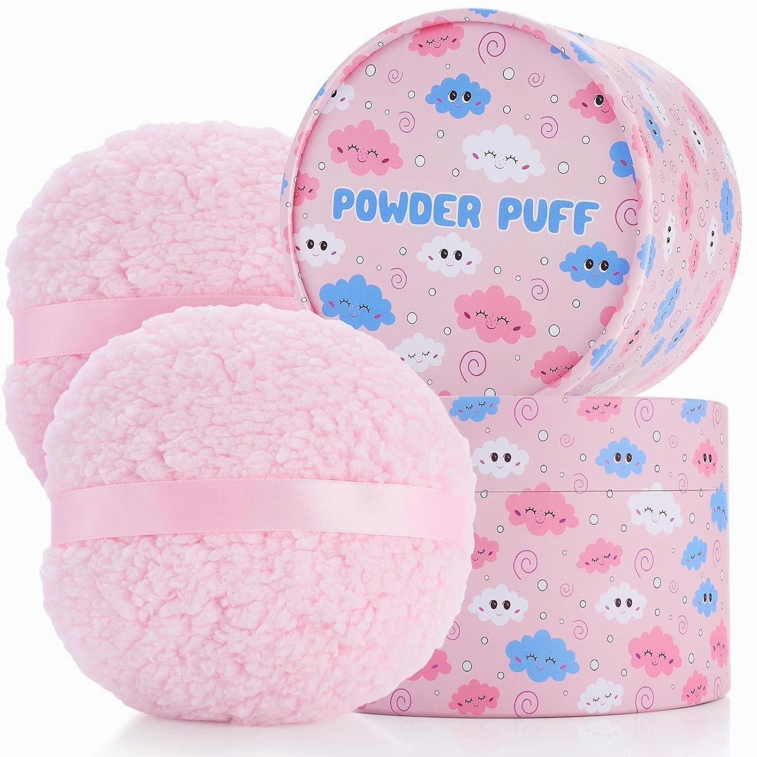 2 Set Large Comfort Powder Puff 6 x 3 Powder Puff for Body Oversize Powder Applicator with 2 Pcs Storage Container, Compatible with Women