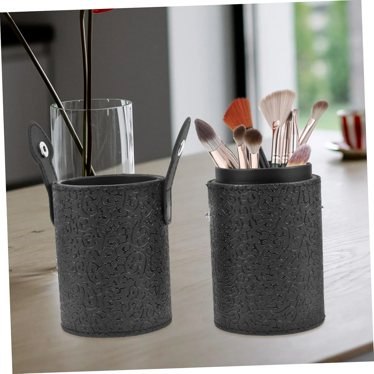 2pcs Makeup Brush Storage Canister Elegant Brush Organizer - Texture Lightweight and Portable for Home Travel Use for Vanity and Bathroom Organization