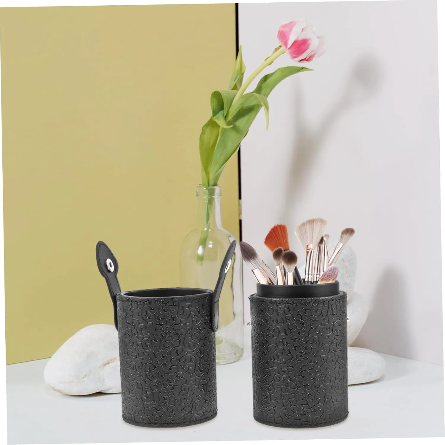 2pcs Makeup Brush Storage Canister Elegant Brush Organizer - Texture Lightweight and Portable for Home Travel Use for Vanity and Bathroom Organization