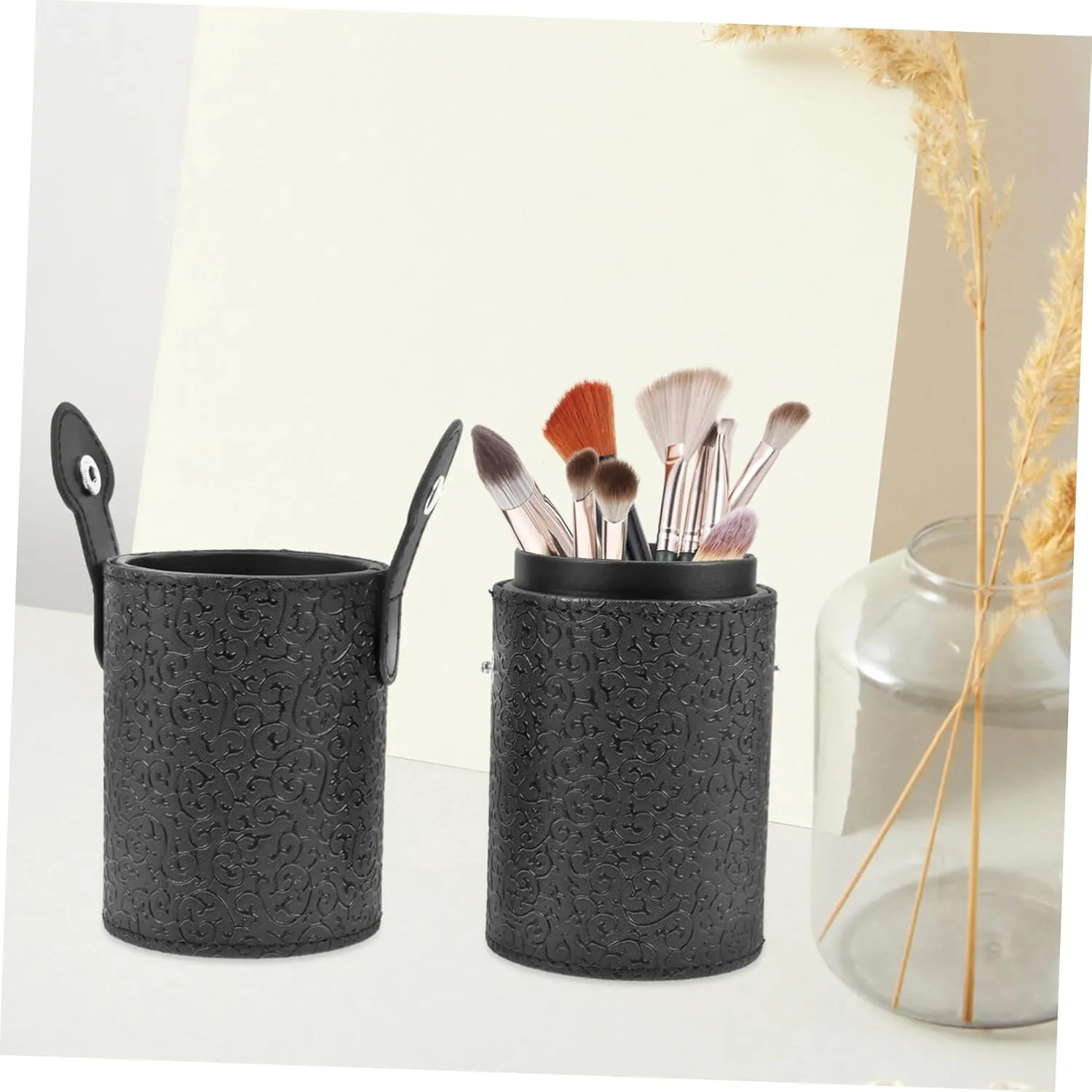 2pcs Makeup Brush Storage Canister Elegant Brush Organizer - Texture Lightweight and Portable for Home Travel Use for Vanity and Bathroom Organization