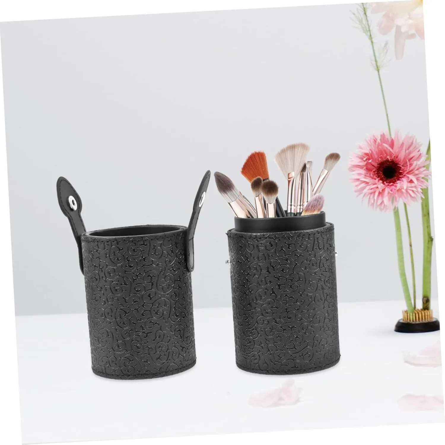 2pcs Makeup Brush Storage Canister Elegant Brush Organizer - Texture Lightweight and Portable for Home Travel Use for Vanity and Bathroom Organization