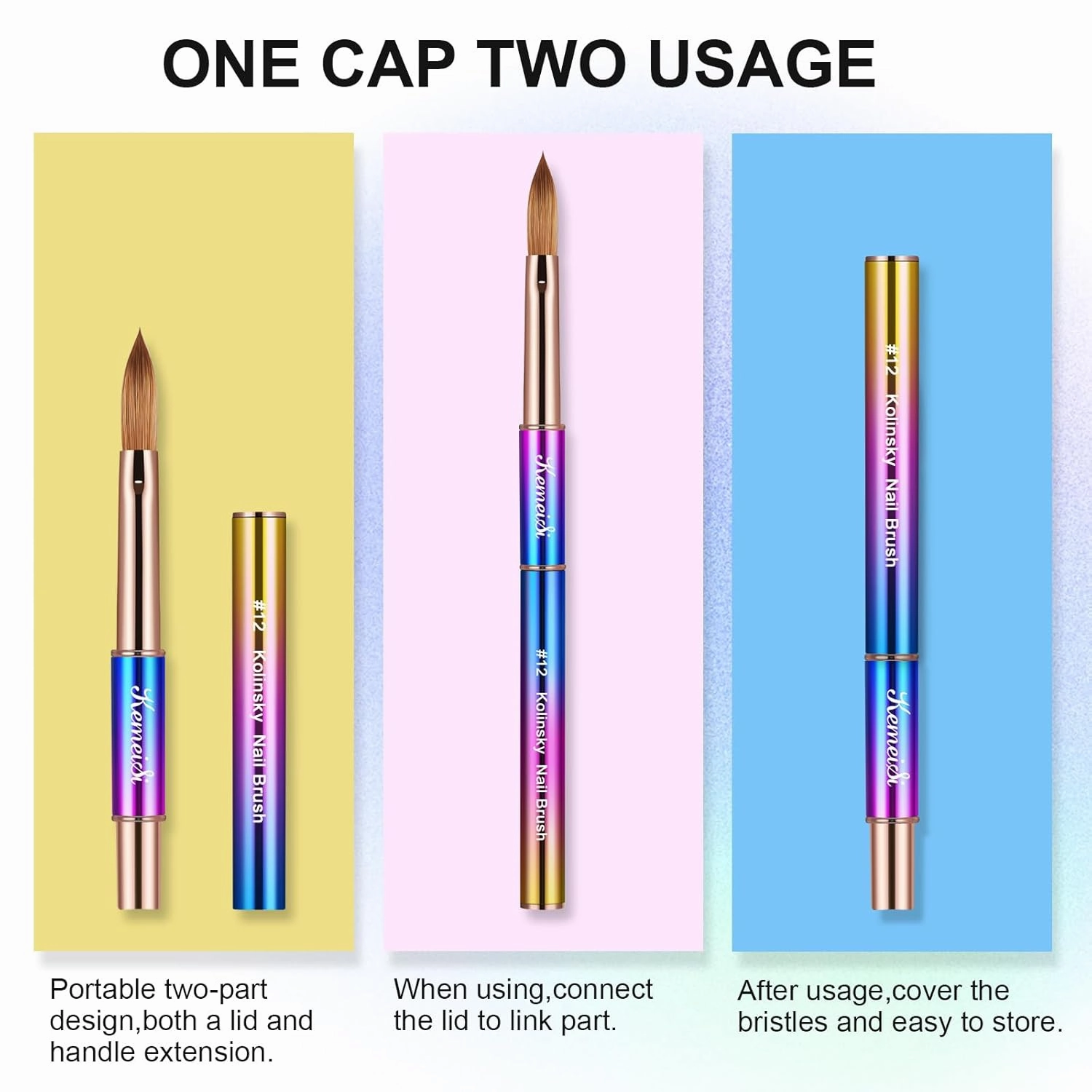 2PCS Nail Brush - Liner & Kolinsky Art Brush Size #12 for Acrylic Application, Sturdy Handle Oval Shaped Design Tools for Professional Manicure DIY