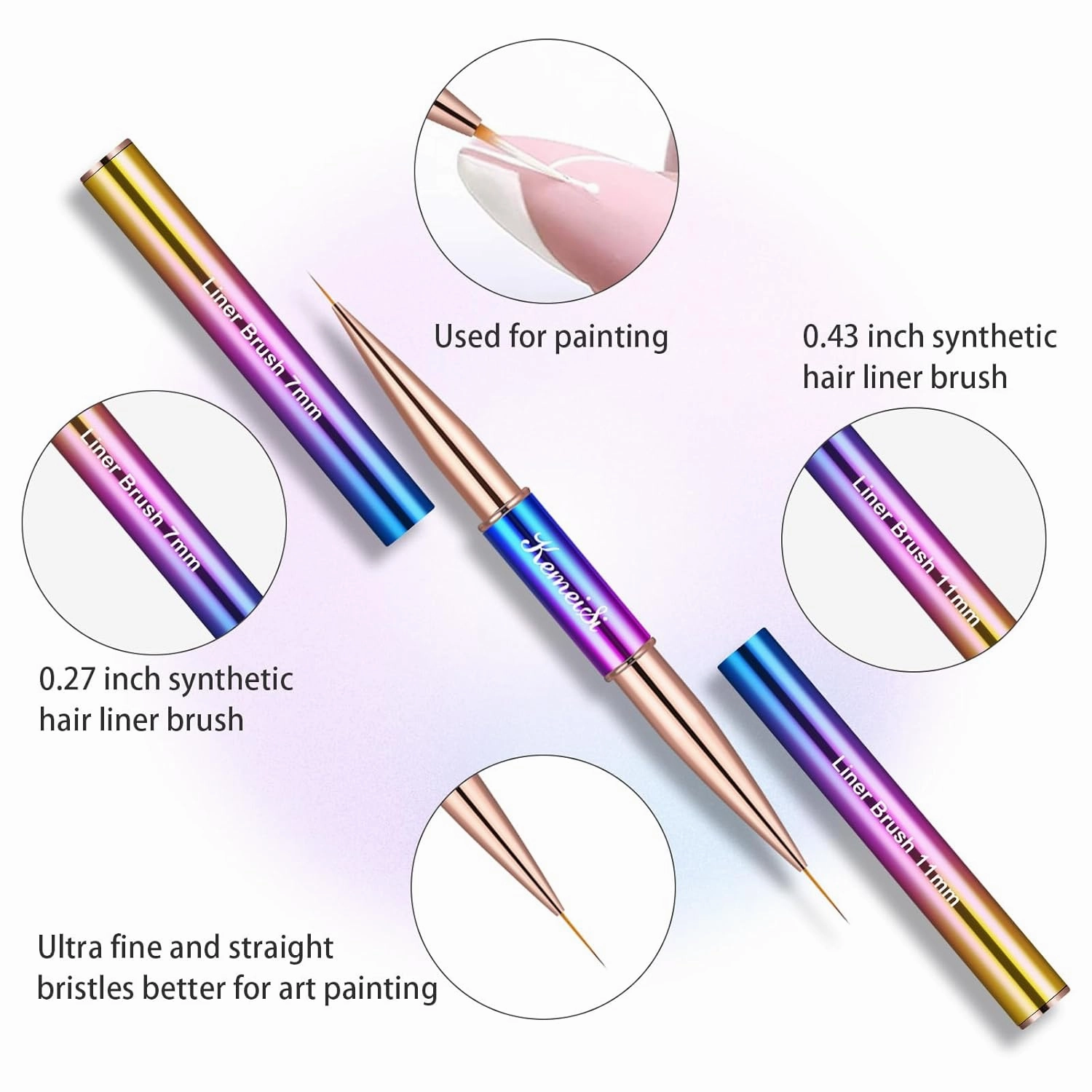 2PCS Nail Brush - Liner & Kolinsky Art Brush Size #12 for Acrylic Application, Sturdy Handle Oval Shaped Design Tools for Professional Manicure DIY