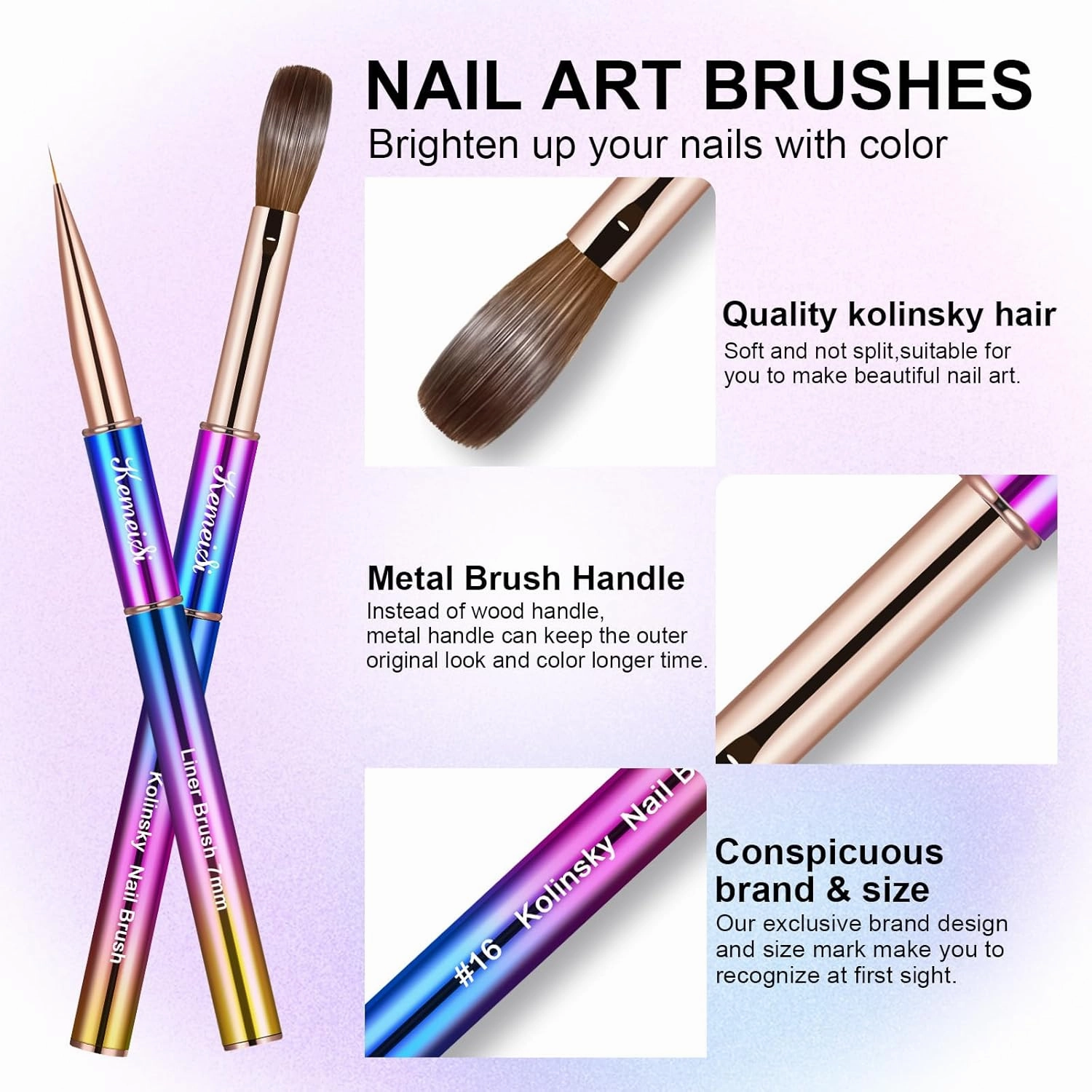 2PCS Nail Brush - Liner & Kolinsky Art Brush Size #12 for Acrylic Application, Sturdy Handle Oval Shaped Design Tools for Professional Manicure DIY