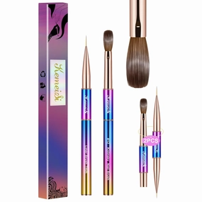 2PCS Nail Brush - Liner & Kolinsky Art Brush Size #12 for Acrylic Application, Sturdy Handle Oval Shaped Design Tools for Professional Manicure DIY
