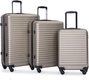 3-Piece ABS Luggage Set (20"/24"/28") - Lightweight Hardshell Suitcases with Lock, 360° Spinner Wheels & 2 Utility Hooks - Carry-On & Checked Luggage (Gold   ABS)