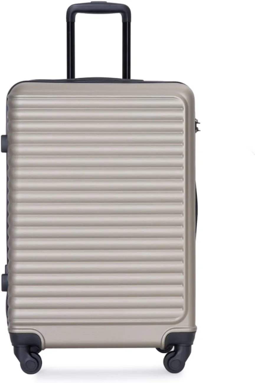 3-Piece ABS Luggage Set (20"/24"/28") - Lightweight Hardshell Suitcases with Lock, 360° Spinner Wheels & 2 Utility Hooks - Carry-On & Checked Luggage (Gold   ABS)