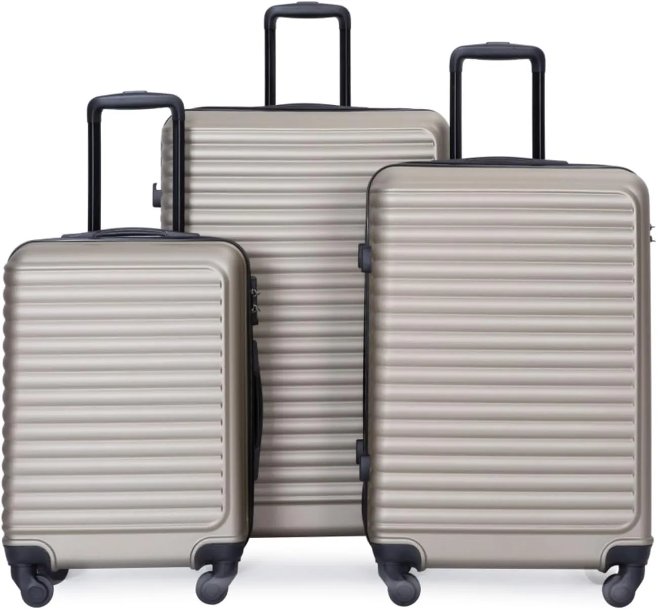 3-Piece ABS Luggage Set (20"/24"/28") - Lightweight Hardshell Suitcases with Lock, 360° Spinner Wheels & 2 Utility Hooks - Carry-On & Checked Luggage (Gold   ABS)