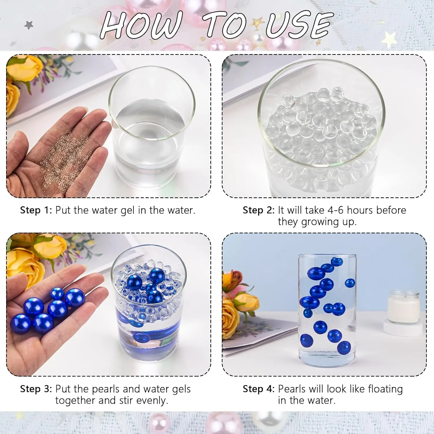 300Pcs Light Blue Polished No Hole Faux Pearl Beads for Vase Filling Decorations, Plastic Pearls Vase Fillers, Table Scatters, Wedding Centerpiece, Home Decor, 8/14/20 mm