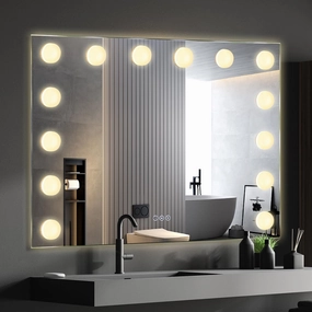 32x40 inch LED Hollywood Vanity Mirror, Wall Mounted Lighted Bathroom Mirror, Large Makeup Mirror with 14 Dimmable LED Bulbs, Anti-Fog,3 Colors, Dimmable, CRI>95, ETL Listed