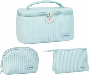 3 Piece Quilted Makeup Bag Set, Travel Cosmetic Cases with Handle, Large Capacity Toiletry Organizer (Blue)