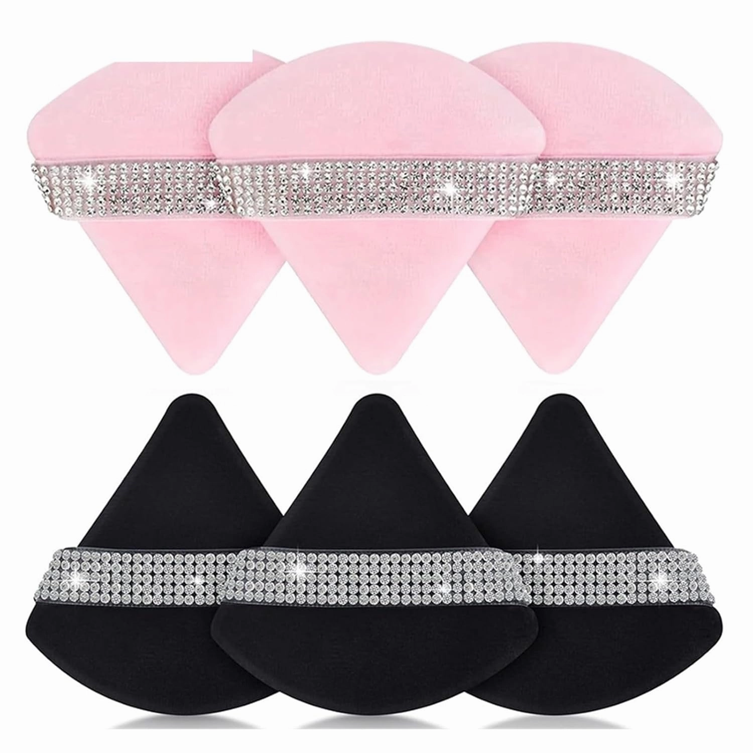 3Pcs Diamond Triangle Powder Puff Face Soft Makeup Tool Rhinestone Soft Smooth Sponge Velvet Makeup Sponge Cosmetics Accessories(Skin-3pcs)