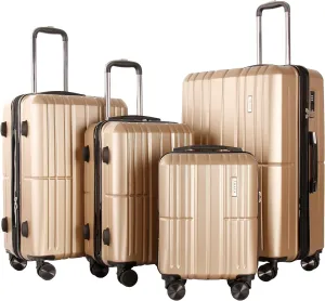 4 Piece Luggage Set ABS PC Expandable Hardshell TSA Lock Aluminum Trolley Spinner Wheels (Champagne, 4 Piece Set)