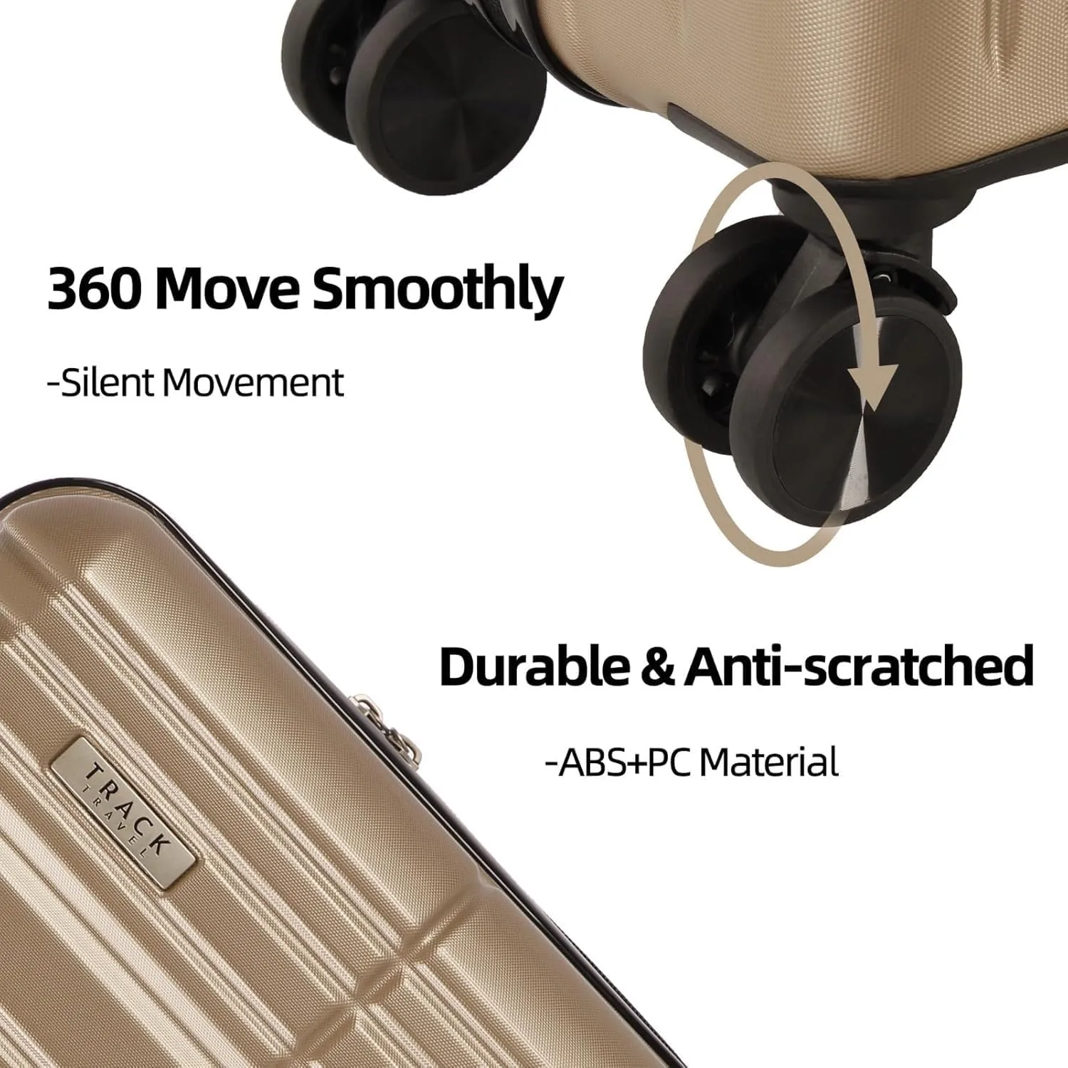 4 Piece Luggage Set ABS PC Expandable Hardshell TSA Lock Aluminum Trolley Spinner Wheels (Champagne, 4 Piece Set)