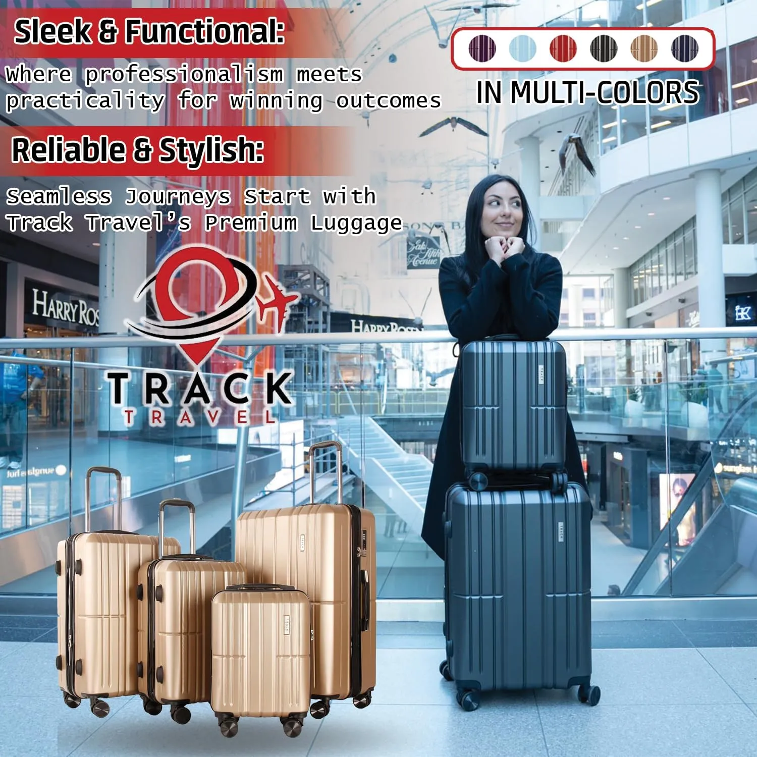4 Piece Luggage Set ABS PC Expandable Hardshell TSA Lock Aluminum Trolley Spinner Wheels (Champagne, 4 Piece Set)