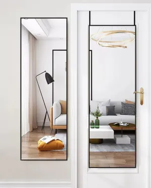 48"x 14" Door Mirror, Full Length Wall Mounted, Over The Door, Full Body Rectangle - Black