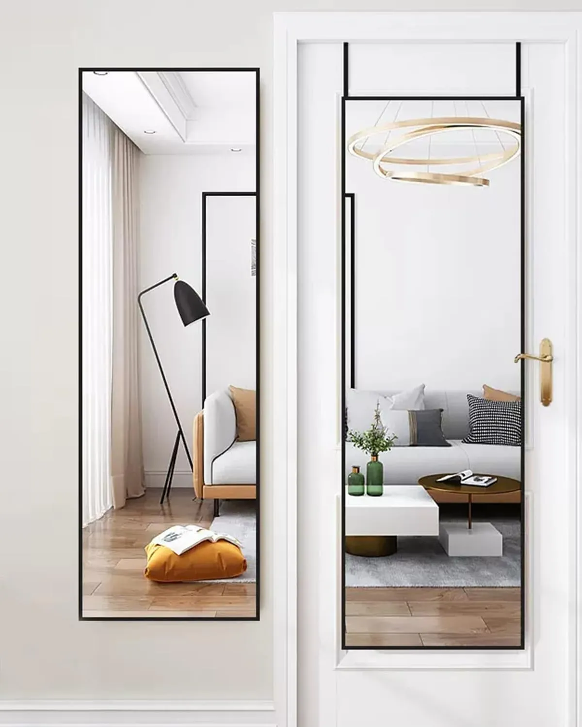 48"x 14" Door Mirror, Full Length Wall Mounted, Over The Door, Full Body Rectangle - Black