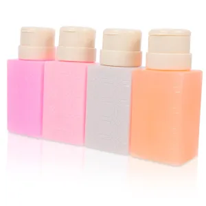 4pcs Push down Empty Liquid Dispenser Bottles for Nail Polish Remover Refillable Pump Containers for Toner Makeup Remover Leak Design Non- Body Convenient