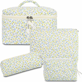 4Pcs Quilted Makeup Bag Set Cute Floral Cosmetic Bag Cotton Coquette Make up Bag Aesthetic Travel Toiletry Bag for Women Girls