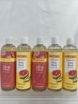 (5) Burt's Bees Energizing Citrus & Ginger Body Wash 98.7% Natural 12oz