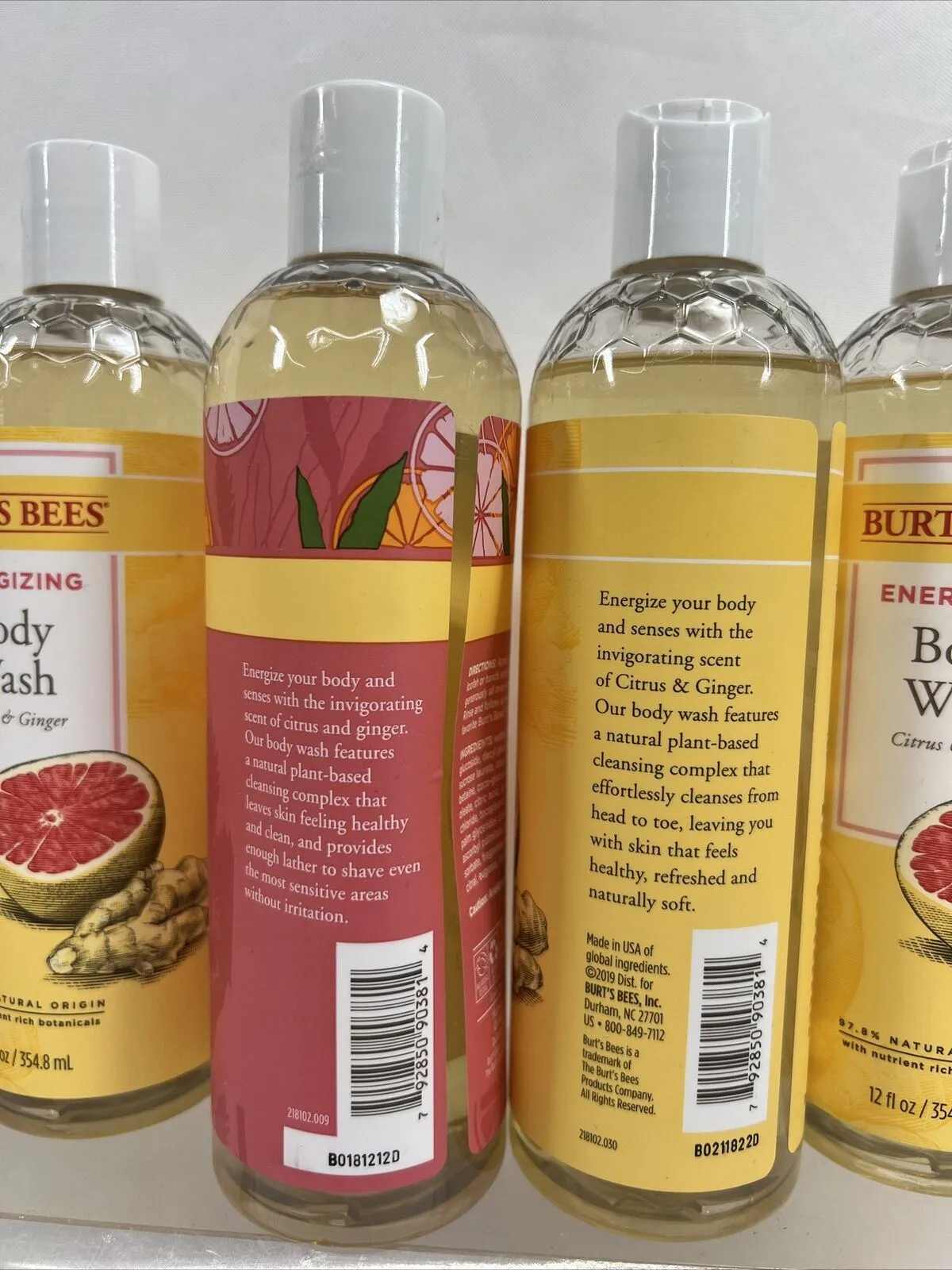 (5) Burt's Bees Energizing Citrus & Ginger Body Wash 98.7% Natural 12oz